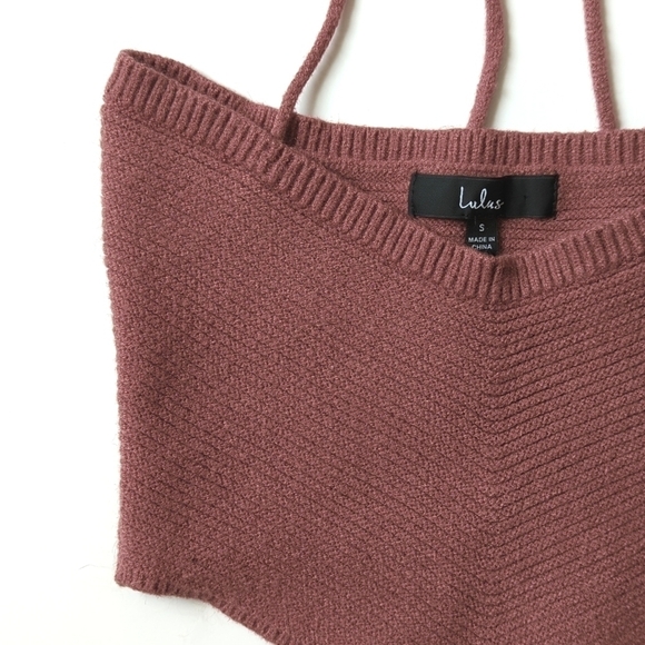 Lulus Trend to Keep Ribbed Knit Halter Cropped Sweater Tank Top Mauve Pink Small - Picture 3 of 10